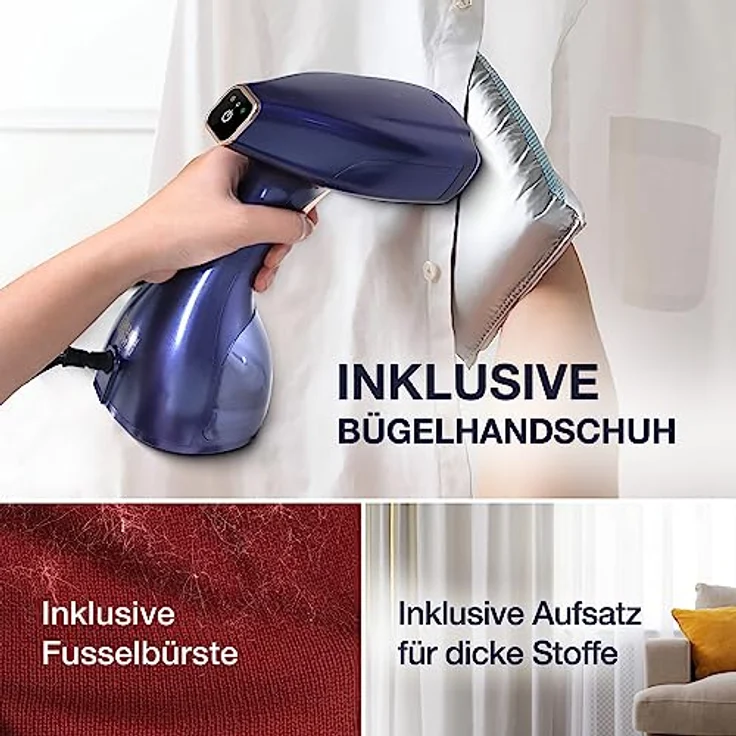 LEBENLANG Steamer Dampfglätter 1500W & 25g/min LCD - 300ml Dampfbürste mit Bügelhandschuh - Dampf Glätter Taschensteamer - Kleidung Bügeln Steam Iron & Go Reisebügeleisen Mini Reise Dampfbügeleisen – Bild 3