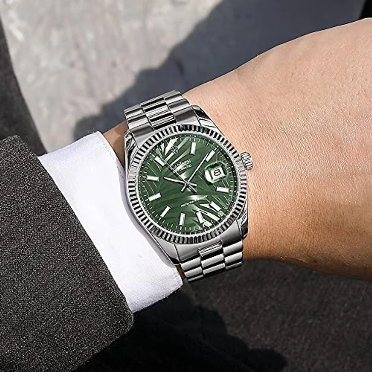 CADISEN Automatik Uhr Herren Mechanische Uhr, Präzises Automatikwerk, Saphirglas, Edelstahlarmband, Wasserdicht bis 100 m, Grün – Bild 4