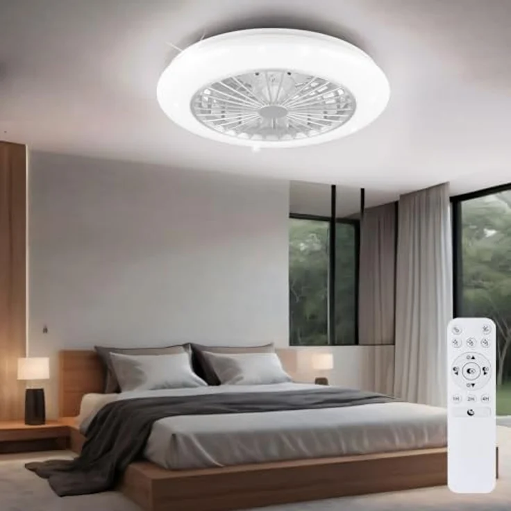 Reality Leuchten LED Deckenventilator, Sterneneffekt, Fernbedienung, STRALSUND – Bild 3