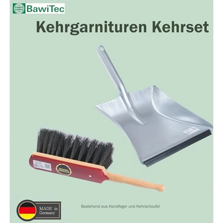 BawiTec Kehrgarnitur aus Rosshaar, Handfeger und Kehrschaufel Set für glatte Böden, sanfte Borsten, langlebiges Buchenholzgestell – Bild 2