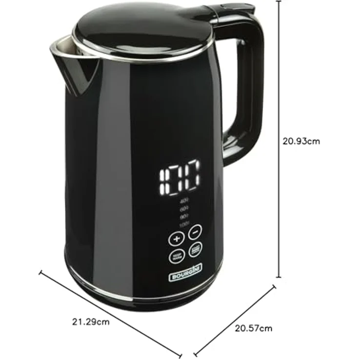 Bourgini Cool Touch Digitaler Wasserkocher, 1.7 l mit Warmhaltefunktion und digitalem Bildschirm, Schwarz – Bild 10