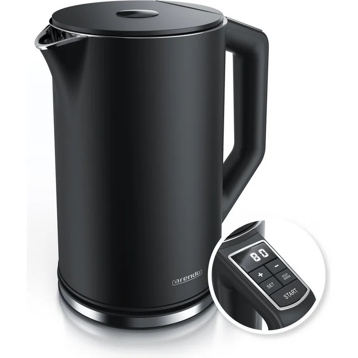 Arendo Wasserkocher ELEGANT, 1,5 l, 2200 W, Edelstahl, Doppelwand, Temperatureinstellung 40° - 100 °C mit Anzeige
