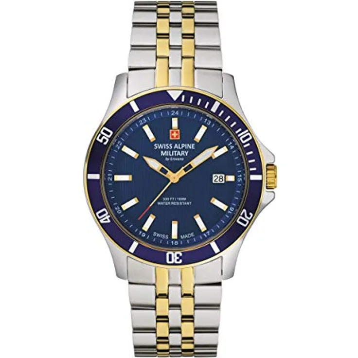 Swiss Alpine Military Herren Uhr Analog Quarz 7022.1145SAM Edelstahl, blaues Zifferblatt mit Leuchtzeiger und Indexe