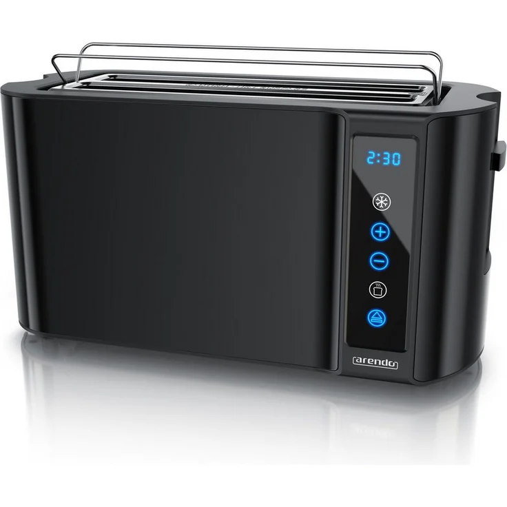 Arendo FRUKOST TOASTER, 4-Scheiben Langschlitz mit Touchpanel, Restzeitanzeige, Brötchenaufsatz, 1500 W, 7 Bräunungsgrade, Doppelwandgehäuse, Anti-Rutsch-Füße, herausnehmbare Krümelschublade
