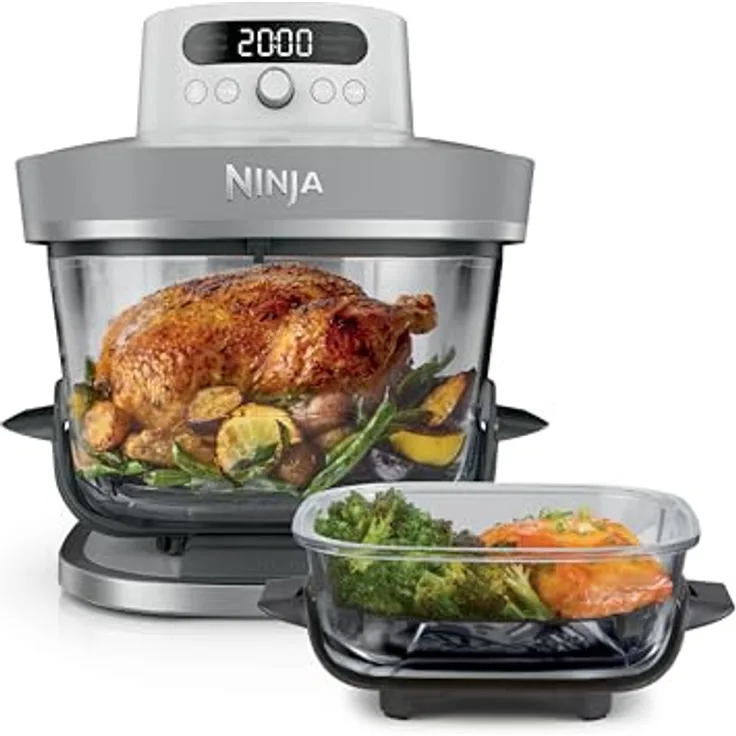 Ninja AS090EUWH Crispi Pro Heißluftfritteuse XL, 5,7L Glasbehälter, 5 Kochfunktionen, PFAS-frei, spülmaschinengeeignet
