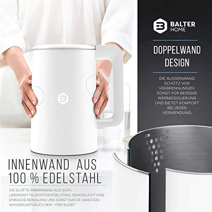 Balter Wasserkocher WK-4, 1,7 L, kabellos, doppelwandig, weiß – Bild 3