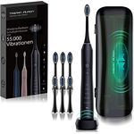 Tristan Auron Schallzahnbürste Business Class - 55.000 Schwingungen - 5 Modi - 60 Tage Akku + inkl. UV-Desinfektionsbox (Etui) + 6 Aufsätze - (Schwarz)