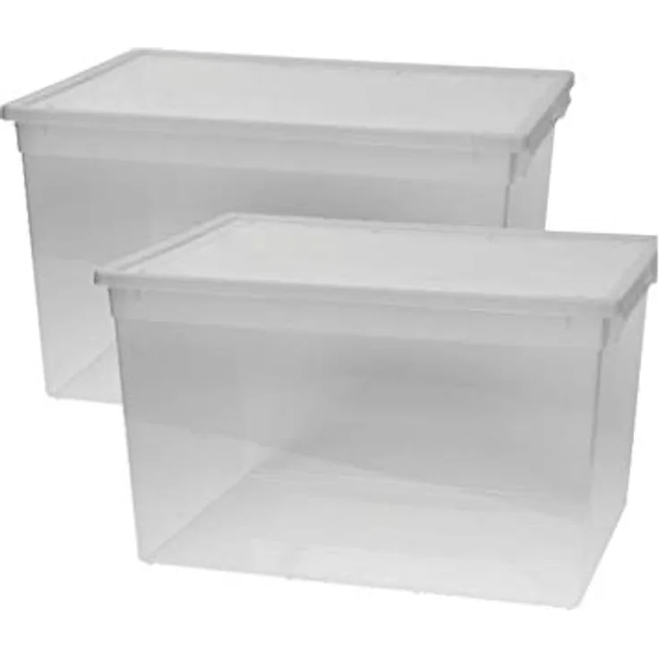 Kreher 2 Stück XXL Aufbewahrungsbox mit Deckel aus transparentem Kunststoff und XXL Stauvolumen! pro Box ca. 50 Liter, Maße: 37,6 x 52 x 31 cm - Preisvergleich