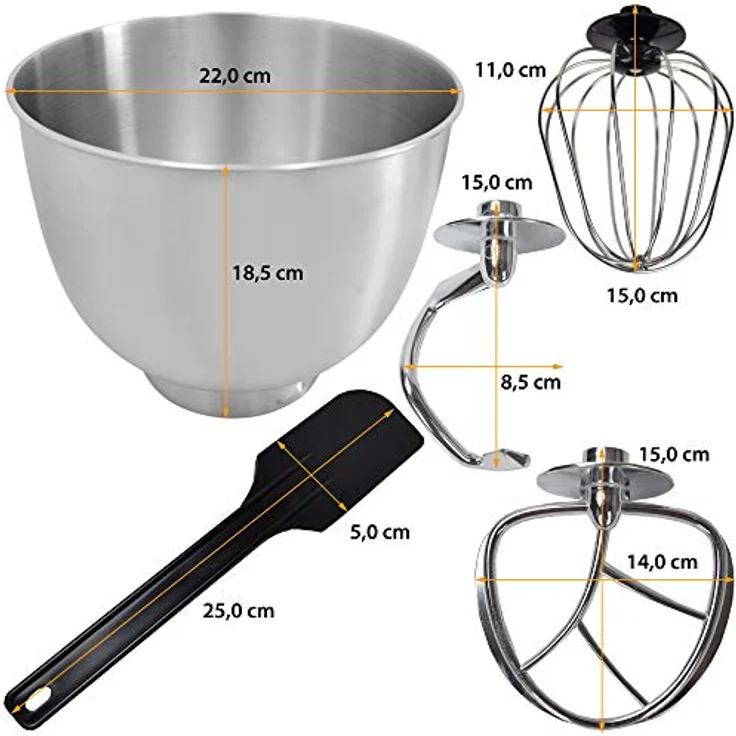Syntrox Küchenmaschine de Luxe 5,5 L Edelstahlschüssel, 1300W, silber, schwarz – Bild 9