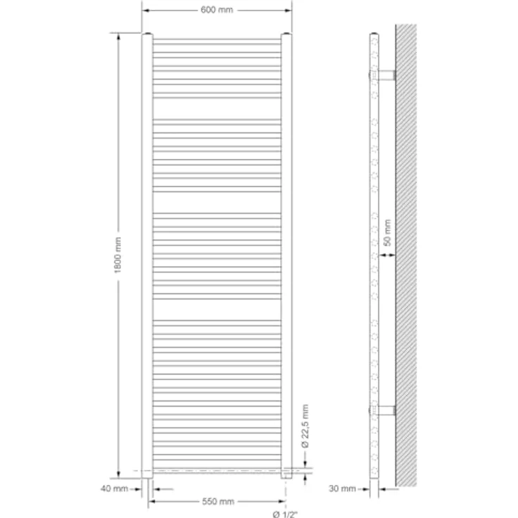 LuxeBath Elektrischer Badheizkörper Sahara, 600x1800 mm, Anthrazit, mit Heizstab 1200W, Thermostat und Digitalanzeige, Handtuchwärmer und Handtuchtrockner – Bild 2
