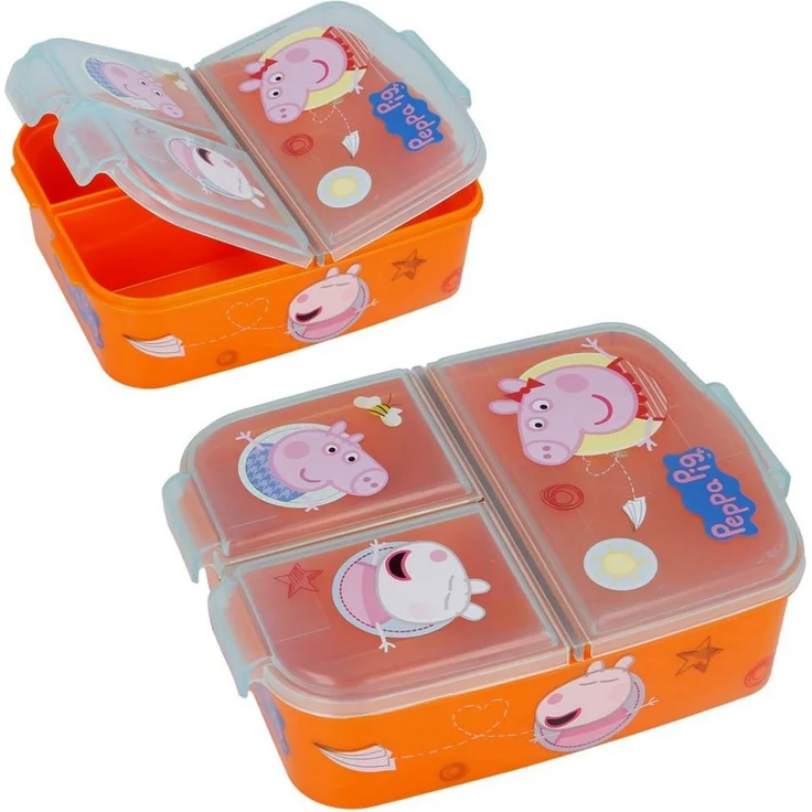 Peppa Pig Lunchbox Brotdose Peppa Pig 3 Fächer Peppa Wutz Lunch to Go Vesper Dose, Kunststoff, Click-Up Verschluss, 18 x 13 x 5,5 cm, BPA-frei, für Kinder – Bild 1