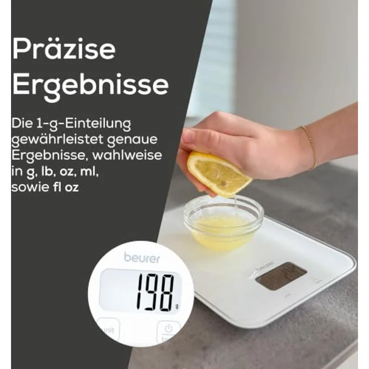 BEURER Küchenwaage KS 19 Pure White, Digitale Küchenwaage bis 5kg, 1-g-Genauigkeit mit Sensor-Touch-Panel – Bild 4