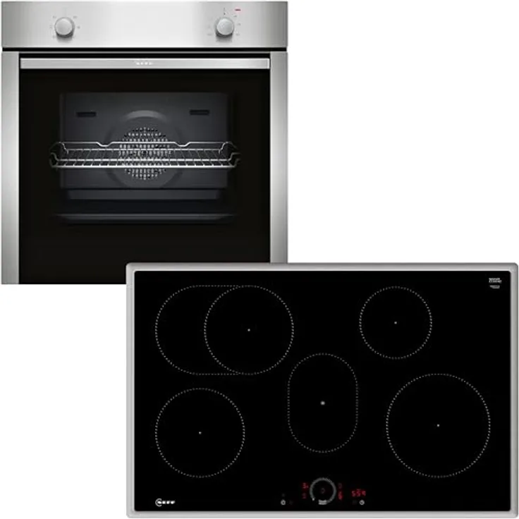 Neff Set BX18I bestehend aus B1DCA0AN0 Einbaubackofen mit CircoTherm, 60 x 60 cm, Edelstahl, N 30 und T58SHF1L0 autarkes Induktionskochfeld, 80 cm, Schwarz, N 70