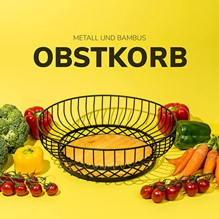 bremermann Obstkorb, Obstschale rund, Ø ca. 33,5 cm, schwarz matt, Bambusboden – Bild 3