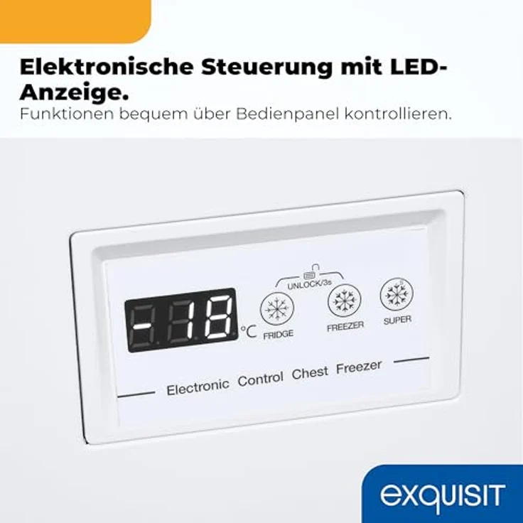 Exquisit GT5201-HE-040E Gefriertruhe, 198 l Nutzinhalt, 41 dB, Schnellgefrieren, LED-Beleuchtung, weiss – Bild 4