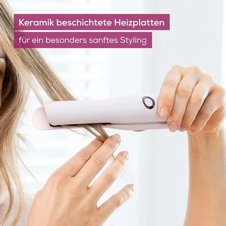 Beurer HS 20 Akku-Haarglätter, kabellos, mit USB-Aufladung, drei Temperaturstufen und Schnellheizung , ideal für unterwegs, rosa Keramik-Glätteisen für seidig glattes Haar – Bild 4