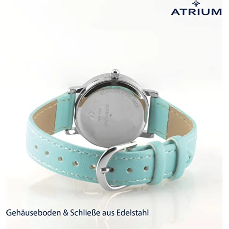 Atrium A31-106 Kinder-Armbanduhr Mädchen, Analog Quarz, 5 Bar wasserdicht, Metallgehäuse, Hellblau, Lederimitatband – Bild 4