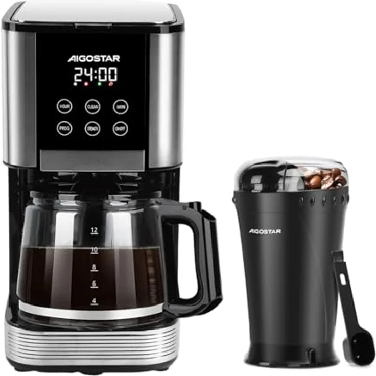 Aigostar Kaffeemaschine mit Mahlwerk und 60g elektrischer Kaffeemühle, programmierbar 24h, 1,5L, 1000W, Tropf-Stopp, AutoClean, Warmhaltefunktion – Bild 1