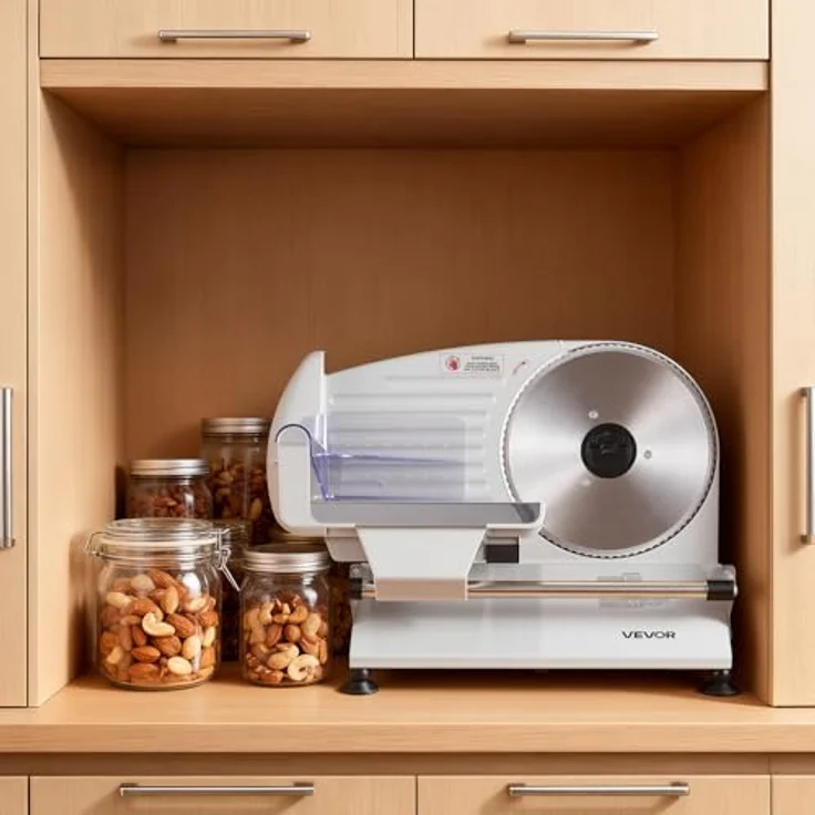 VEVOR SL-520A Fleischschneidemaschine 200 W, Elektrische Aufschnittmaschine mit 19 cm Klingen und einstellbarer Schnittdicke von 0–15 mm – Bild 8