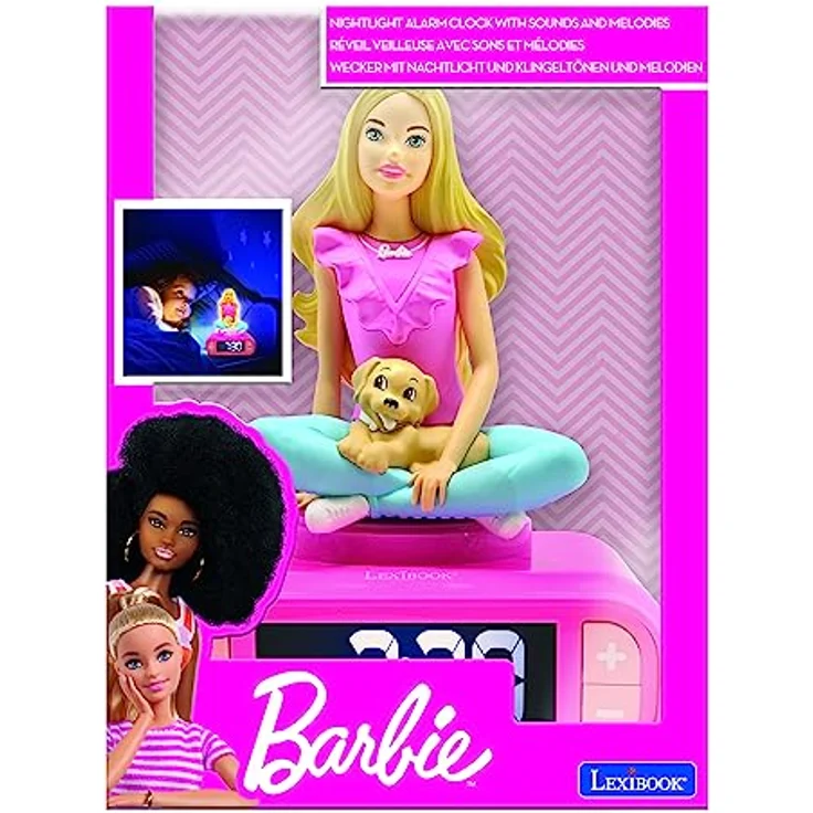 Lexibook Barbie RL800BB, Nachtwecker mit 6 Sounds, Snooze-Funktion, LCD-Bildschirm mit Hintergrundbeleuchtung, pink – Bild 3