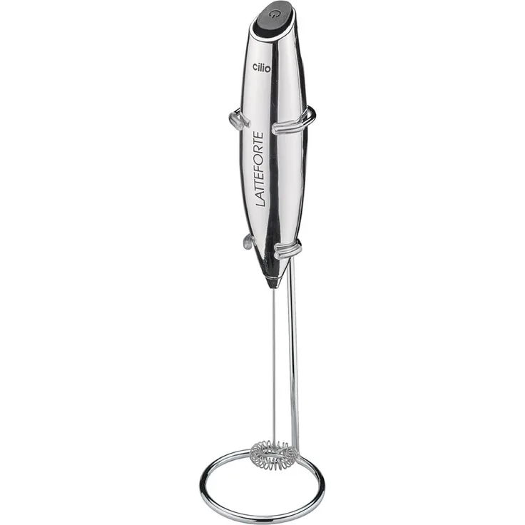 Cilio Milchaufschäumer LATTEFORTE chrom, Milchaufschäumer mit Edelstahlständer und Batterien