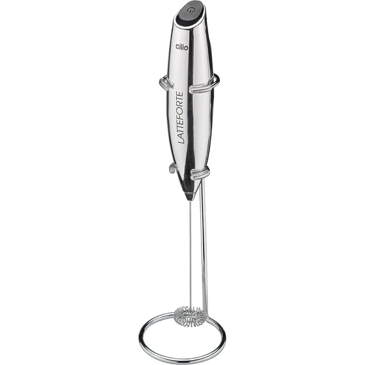 Cilio Milchaufschäumer LATTEFORTE chrom, Milchaufschäumer mit Edelstahlständer und Batterien