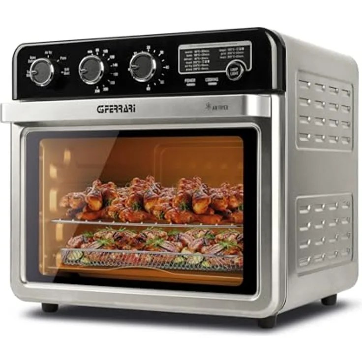 G3 Ferrari G10221 Heißluftofen Air Fryer, 32 L, 2000 W, 5 Garprogramme, 6 Heizelemente, Temperatur bis 230 °C, Schwarz-Silber