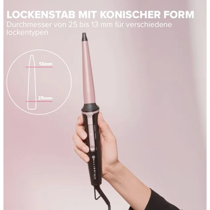 BELLISSIMA Iconic Curls, Lockenstab mit Keramikbeschichtung, konische Form für weiche Locken und definierte Enden, Temperatur 150°C/210°C, Durchmesser 13/25 mm, inklusive Thermohandschuh – Bild 3