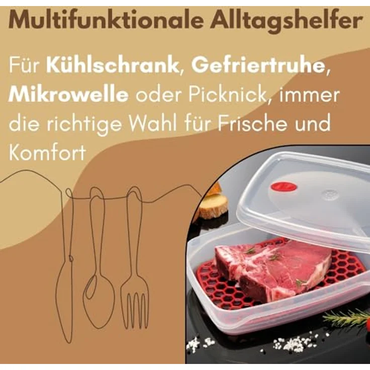 GarPet 4er Set Frischhaltedosen mit Abtropfgitter und Dampfventil, luftdicht, 2,5 L, transparent mit rot/grünem Deckel – Bild 7