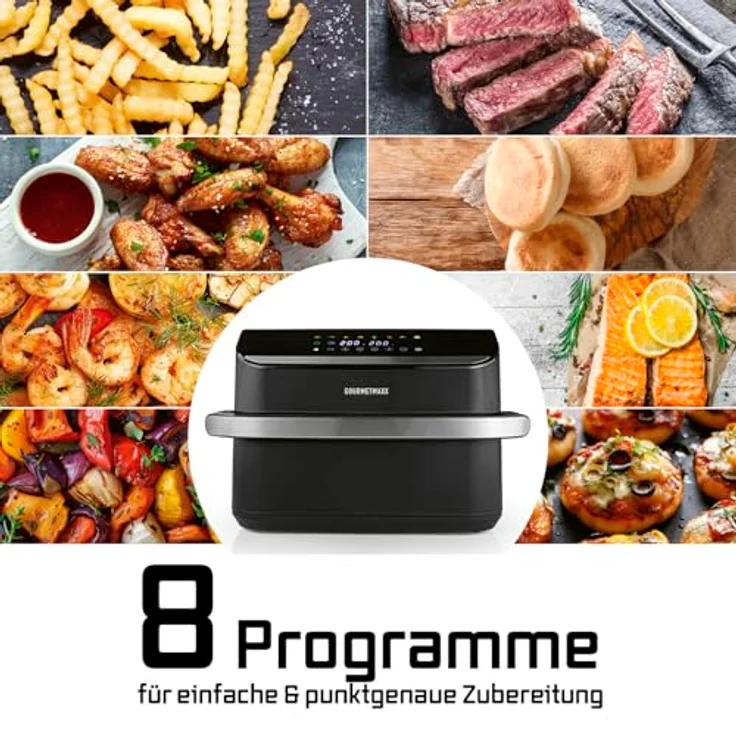 DS Produkte GM 2x 5L Vario Heißluftfritteuse, 2400W mit Divider, schwarz, 8 Programme, 2 separate Garzimmer – Bild 9