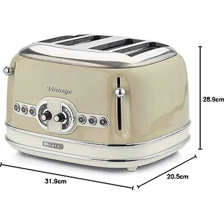 Ariete 156 Vintage, Toaster für 4 Scheiben, 1600 W, 6 Toaststufen, aus Pastellbeige lackiertem Edelstahl, ohne Zangen – Bild 13