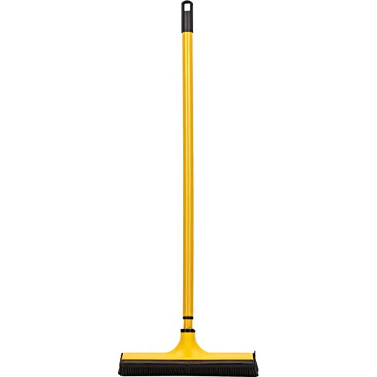 V7 Universal-Kehrbesen, V-Besen mit V-förmigen Borsten, Teleskop-Stiel und Gummilippe zum mühelosen Entfernen von Tier-, Haaren, Staub, Schmutz, Wasser, gelb – Bild 1