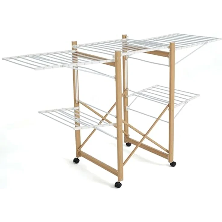 KITCHEN MOVE BAT-WD-03 Séchoir à linge, Acier Inoxydable, Bois et Blanc, L177xl61xH104 cm – Bild 2