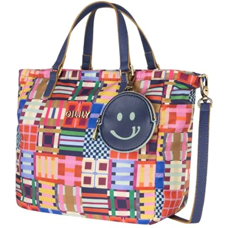 Oilily Tartan Tape Haidy Shopper Tasche, Handtasche mit abnehmbaren Schulterriemen, 26 cm, Mehrfarbig Wedgewood – Bild 2