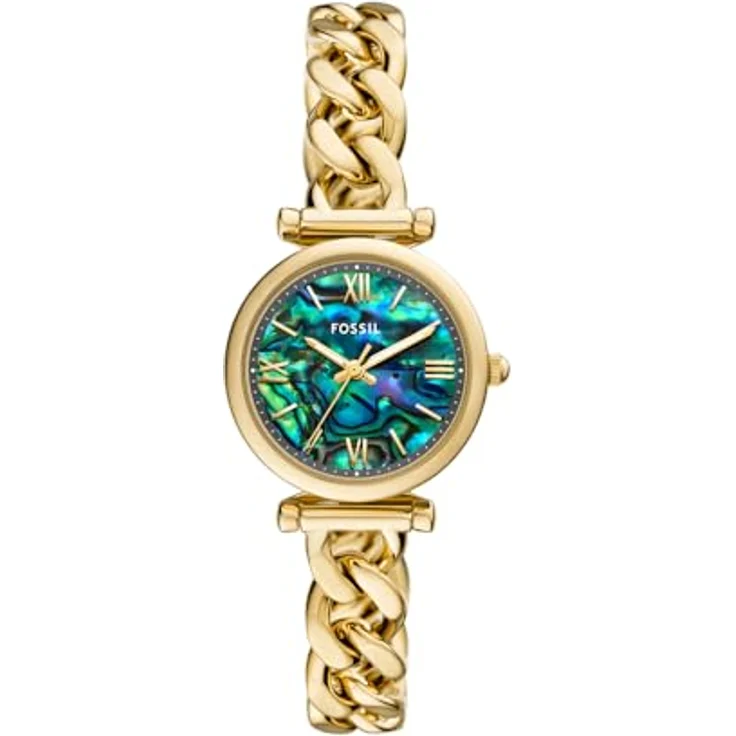 FOSSIL Damen Analog Quarz Uhr ES5416, 28 mm Gehäuse, goldfarbenes Edelstahlgehäuse, glänzendes Perlmuttzifferblatt, zweifarbiges Edelstahlband, wasserdicht bis 50 m – Bild 1