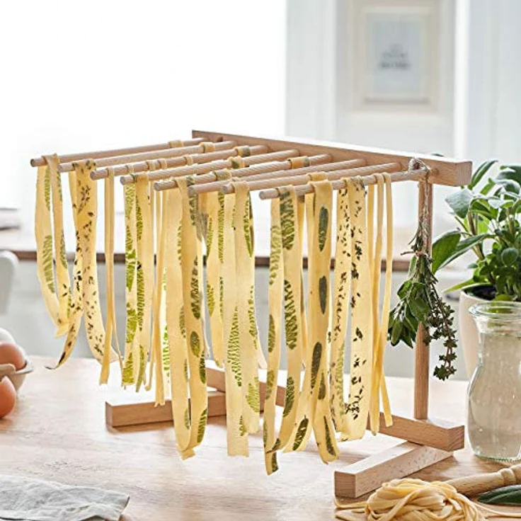 Springlane Nonna, Manuelle Nudelmaschine aus Edelstahl, inkl. Rezeptheft, Nudeltrockner, Linguineaufsatz & 3 Schneideaufsätzen für Spaghetti, Lasagne, Tagliatelle - Mint – Bild 2