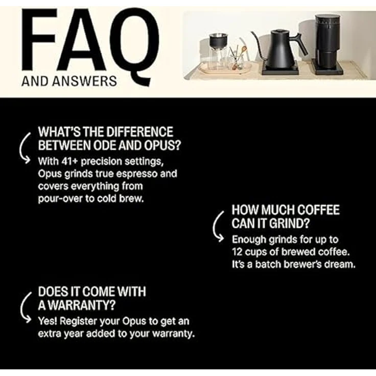 Fellow Opus Conical Burr Coffee Grinder - All Purpose Electric - Espresso Grinder with 41 Settings for Drip, French Press, & Cold Brew - Matte Black – Bild 3
