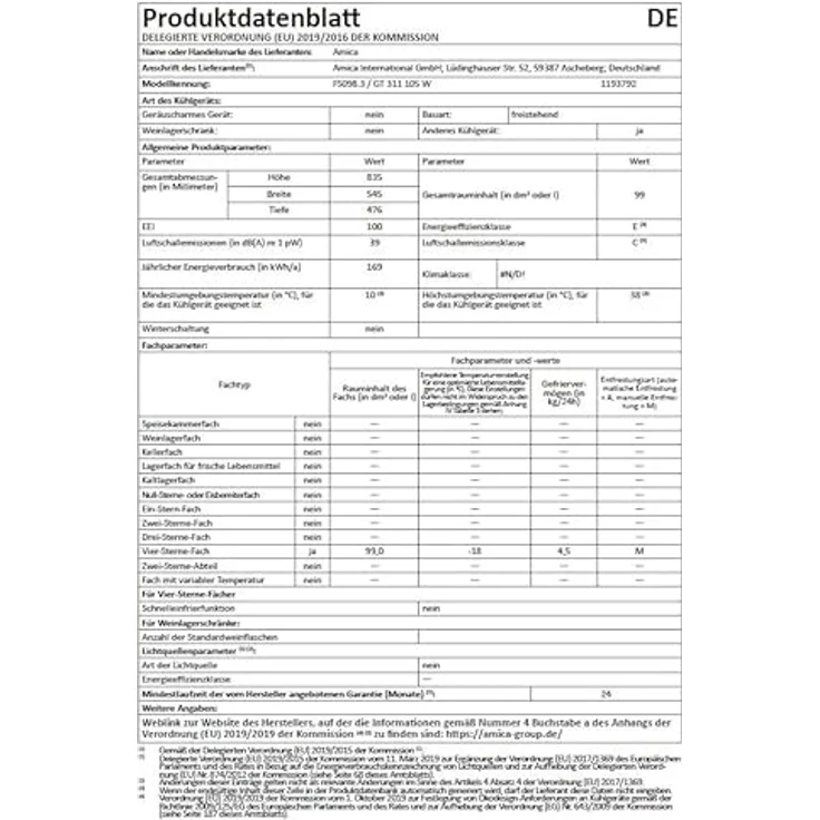 Amica GT 311 105 W Gefriertruhe, freistehend, Energieklasse E – Bild 9