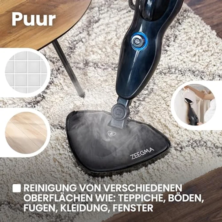 ZEEGMA DRADEN Tragbarer Dampfreiniger 0,35 l Schwarz 1000 W, einsatzbereit in 25 Sekunden, 7 verschiedene Aufsätze, 2 Wasserfilter, 5m Kabellänge – Bild 6
