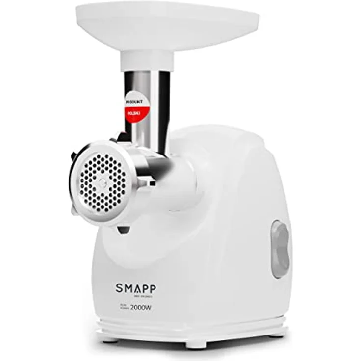 SMAPP 489.8 Elektrische Fleischwolf – 2000W, WEISS, 3 Edelstahl-Lochscheiben (2,7mm, 4mm, 8mm), Wurstaufsatz, kompakt & leise, Anti-Rutsch-Füße – Bild 1