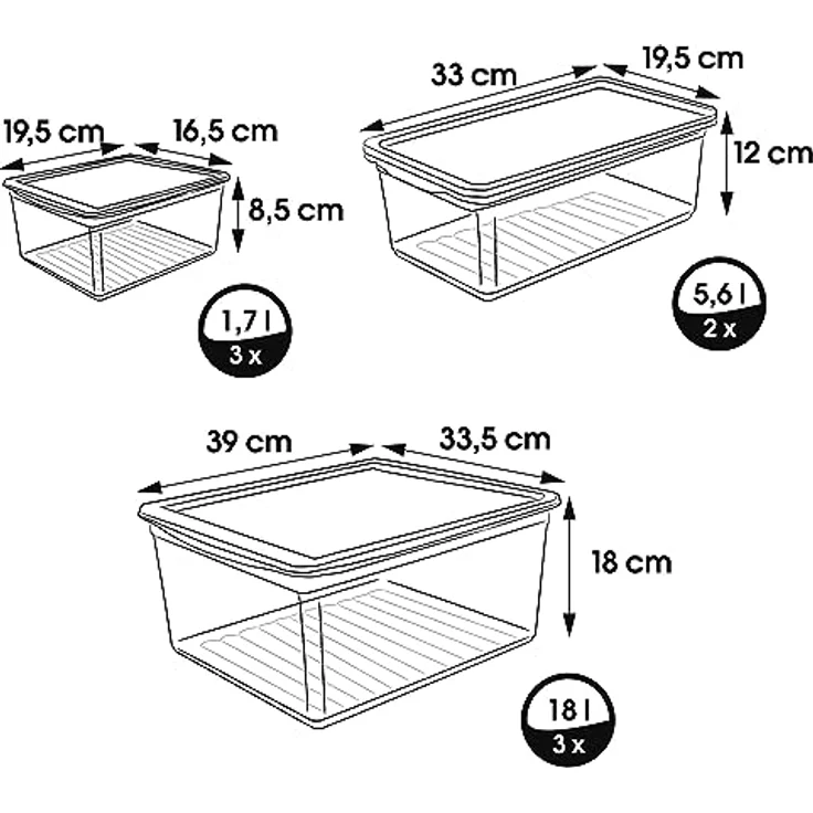 keeeper Aufbewahrungsboxen mit Air Control System, 8-teiliges Set, 3x 1,7 l, 2x 5,6 l, 3x 18 l, Bea, Transparent – Bild 3