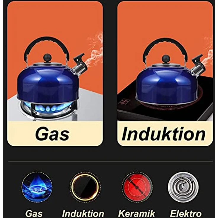 RHP Induktion Edelstahl Wasserkessel mit Pfeife (2,5L) I Pfeifkesser Flötenkessel Teekessel - für alle Herdplatten - Küche & Camping - hitzebeständig & rutschfestes Design - für Tee Kaffee (Cremeweiß) – Bild 2