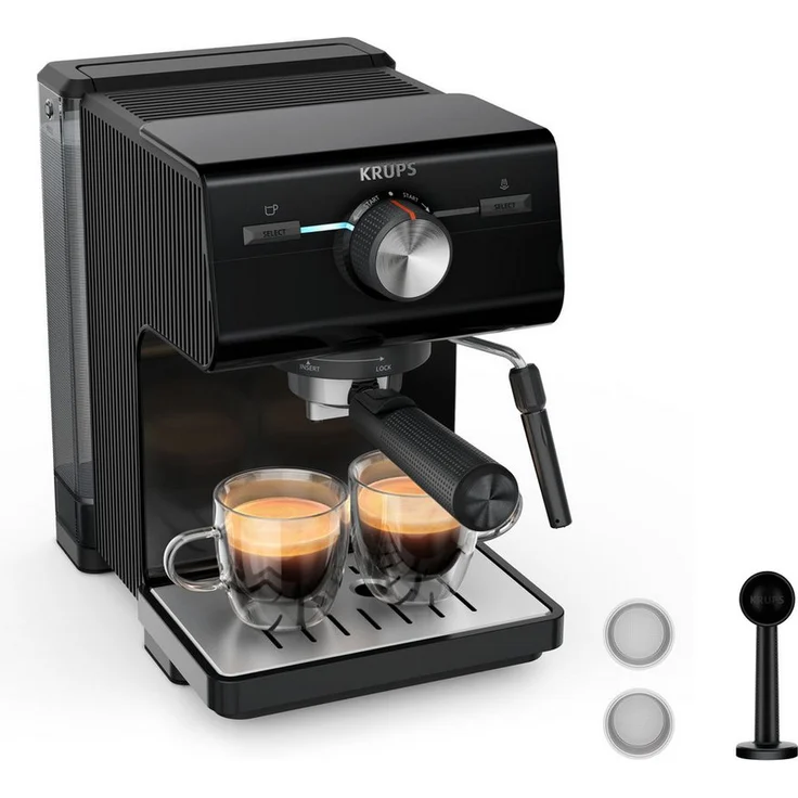 Krups Siebträgermaschine XP3818 AUTHENTIC, Espressomaschine mit Dampfdüse, Heißwasser-Funktion und großem Wassertank