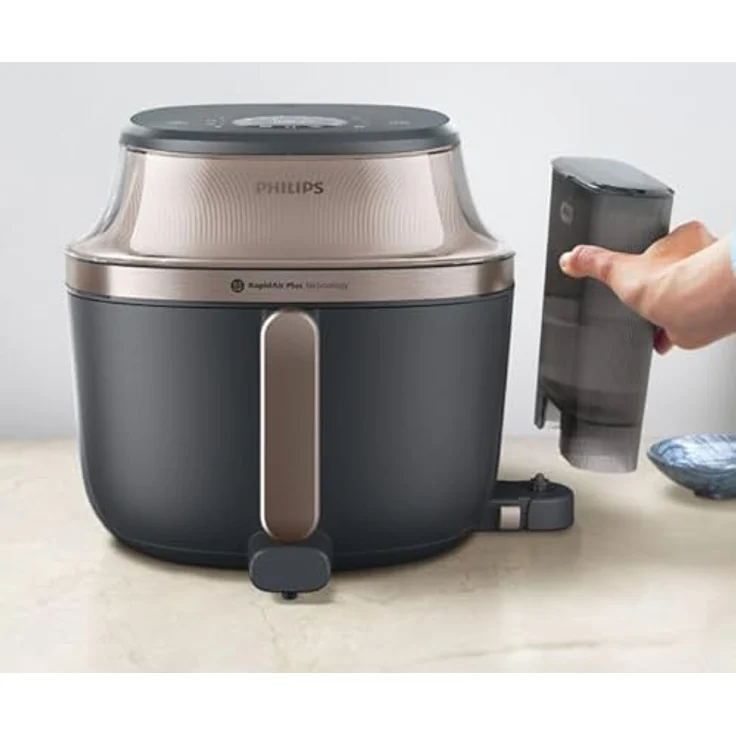 Philips Heißluftfritteuse NA547/07 Steam Airfryer 5000 Series, 7,2L, 2000 W, mit Dampfgarfunktion und RapidAir Plus Technologie, Schwarz/Gold – Bild 7