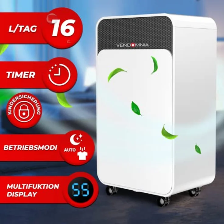 VENDOMNIA Luftreiniger Luftentfeuchter - 16L - Tag, 2L Behälter, bis 30 m², elektrisch, Digitalanzeige, Timer, Wäschetrocknung, Auto-Modus - Raumentfeuchter, Entfeuchtungsgerät, Raumentfeuchtungsgerät, Luftentfeuchtungsgerät – Bild 2