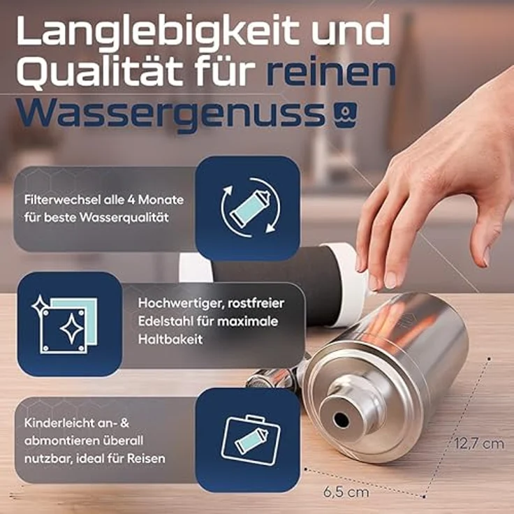 VILTARO Wasserhahnfilter, BPA-frei, Edelstahl, Aktivkohlefilter, 3000 l Kapazität, 2 Cent/l – Bild 6