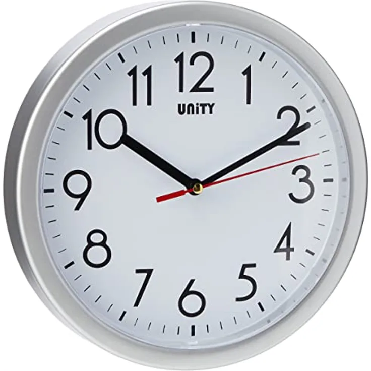UNITY Hastings Silent Sweep Wanduhr, modern, 22 x 22 x 5 cm, silberfarben