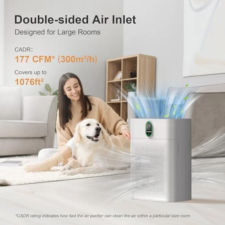 EZBASICS MORENTO Luftreiniger HY4866-WF, HEPA Luftfilter für Allergiker, CADR 300m³/h für 100㎡, WLAN Steuerung und Automodus, 24dB, Weiß – Bild 4