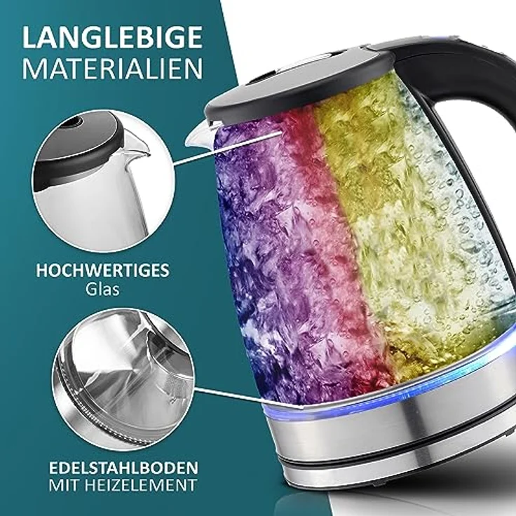 Ecosa EO-610 Wasserkocher 2200 W 1,8 L Edelstahl|Schwarz – Bild 3