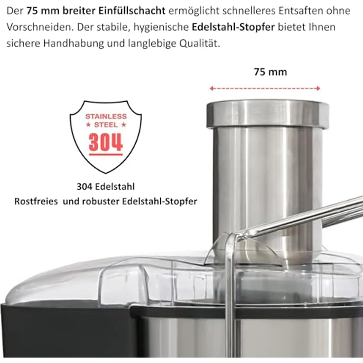 KB ELEMENTS Entsafter, elektrische Saftpresse mit 800 W Voll Kupfer Motor, Full Touch Display, 5 Geschwindigkeiten, Edelstahl – Bild 4